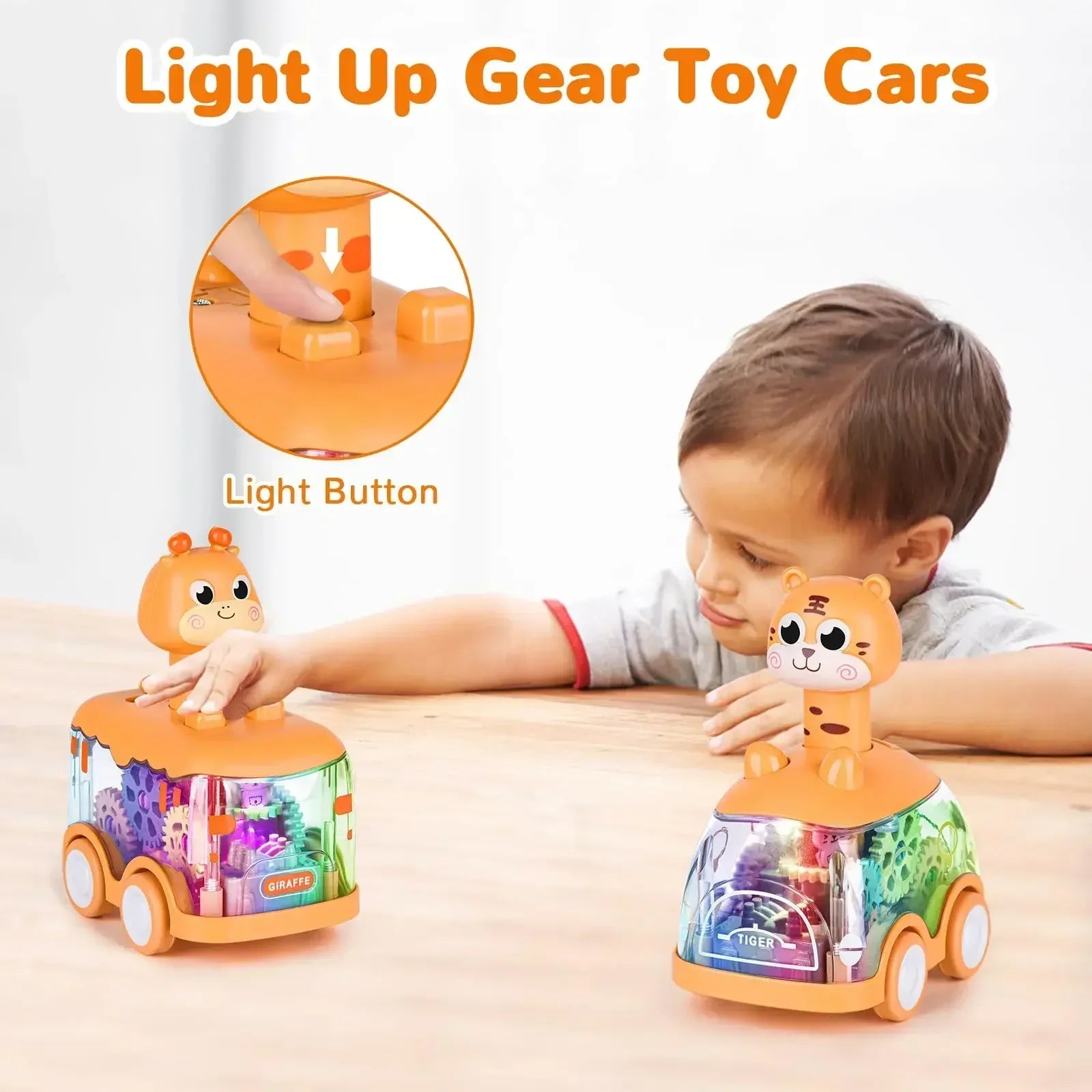 Interaktives Kinderfahrzeug – Transparentes Turbo-Auto mit Lichtern und Zahnrädern