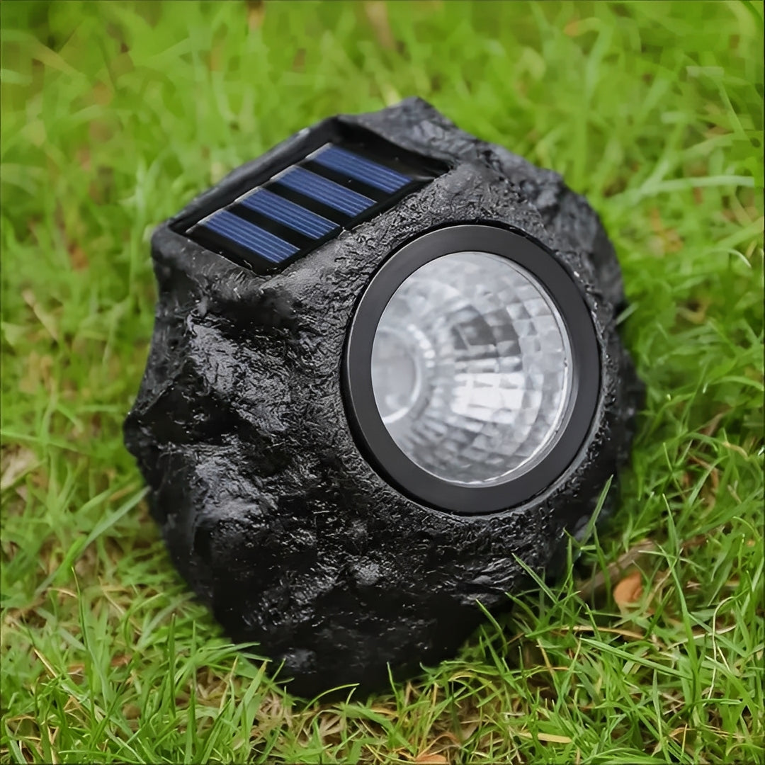 Solarbetriebene LED-Gartenleuchte im Stein-Design mit Lichtsensor