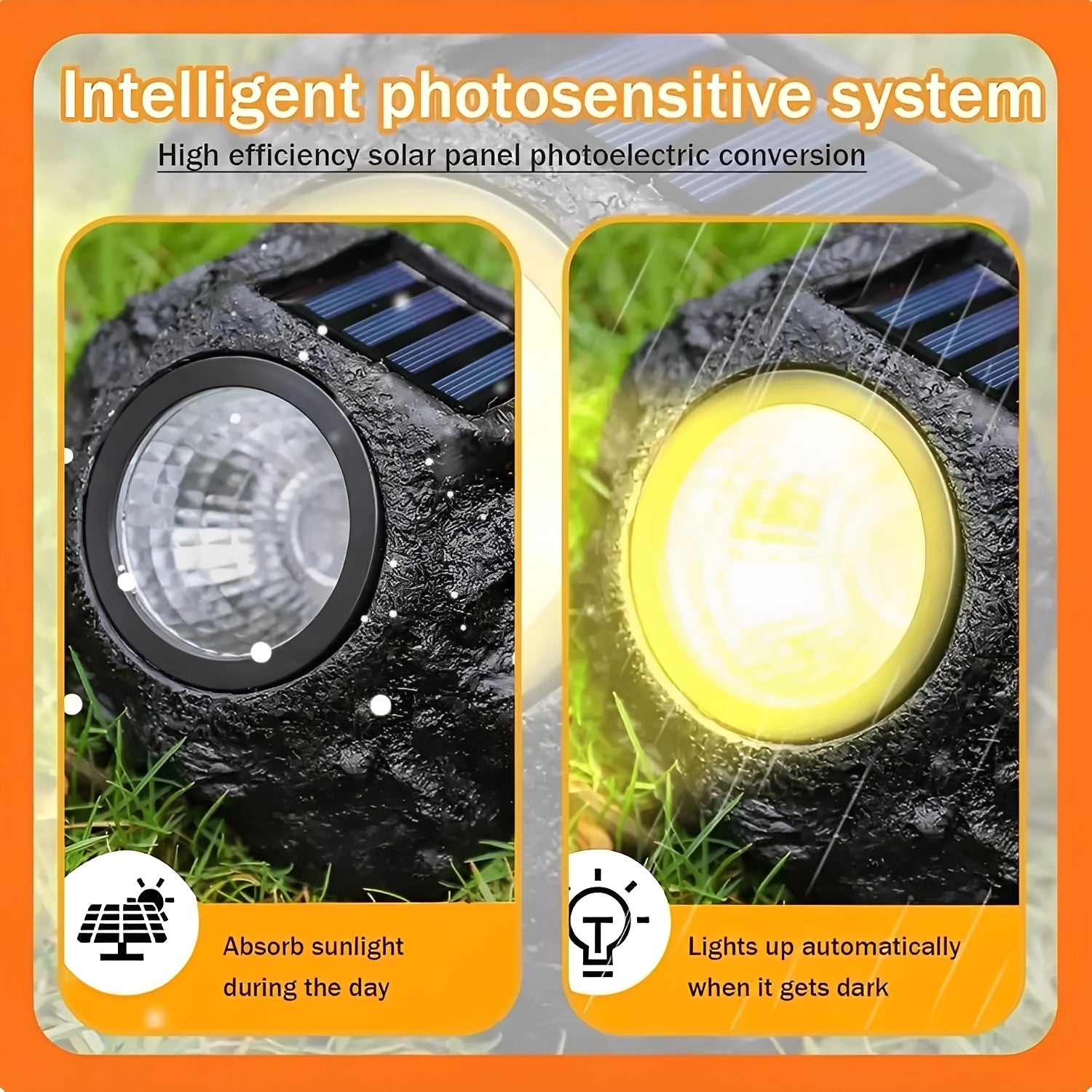Solarbetriebene LED-Gartenleuchte im Stein-Design mit Lichtsensor