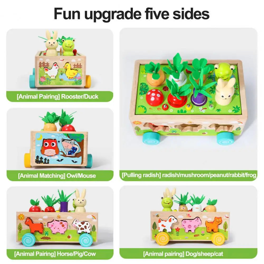 Bollerwagen mit Holz-Puzzle: Tiere und Gemüse für Kinder