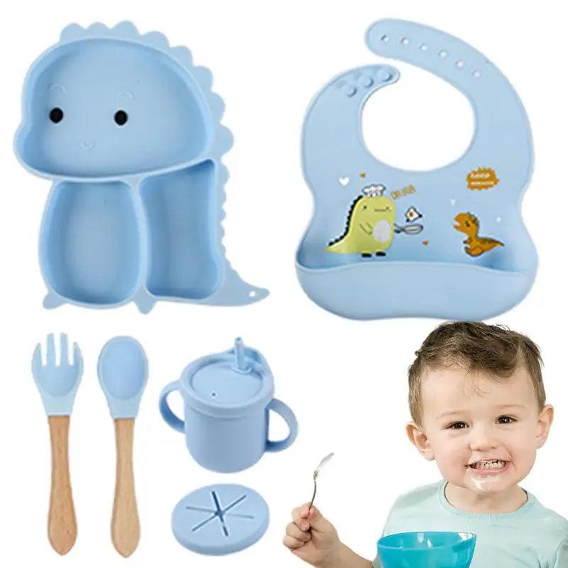 Silikon Geschirrset im Dinosaurier-Design – 7-teiliges Set für Kinder