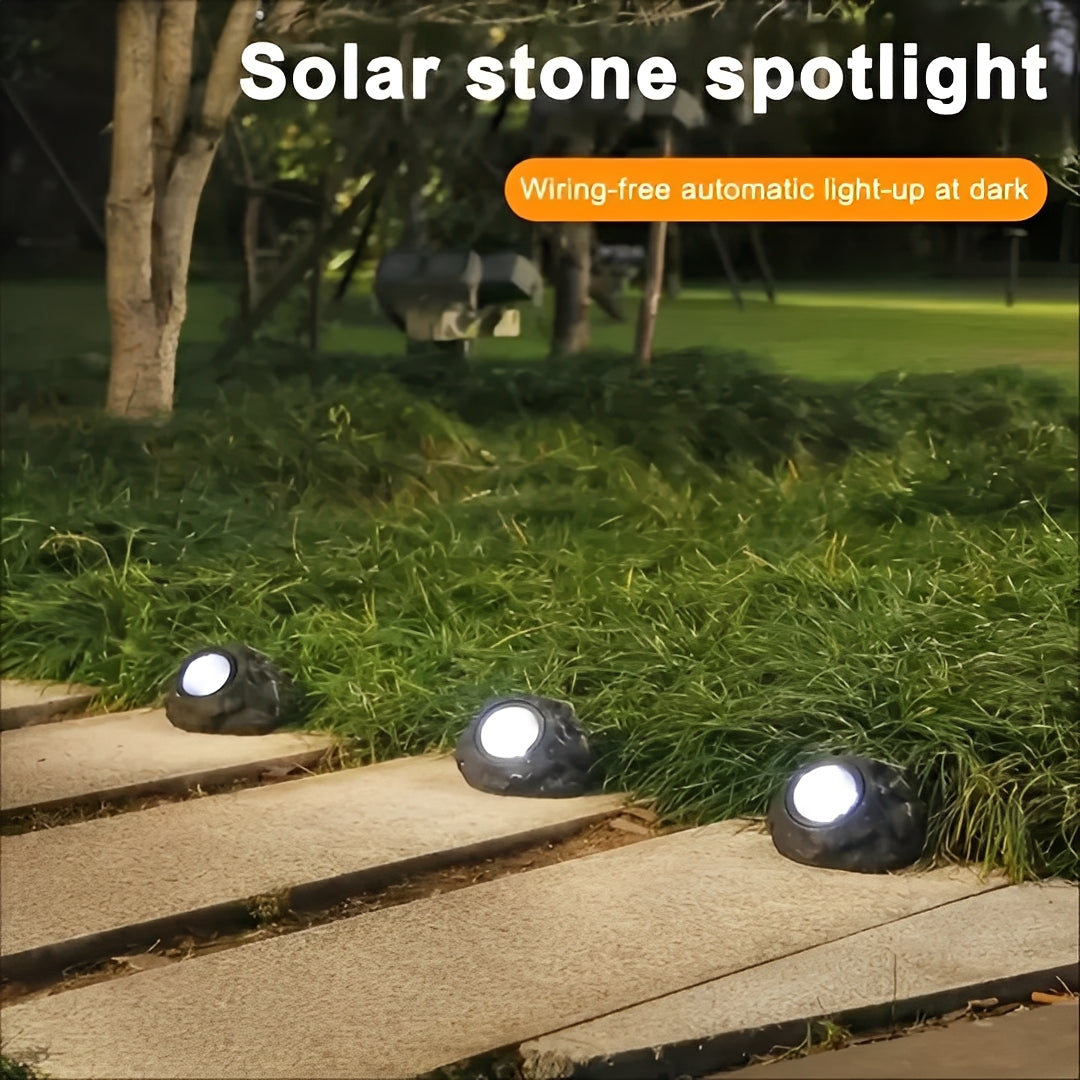 Solarbetriebene LED-Gartenleuchte im Stein-Design mit Lichtsensor