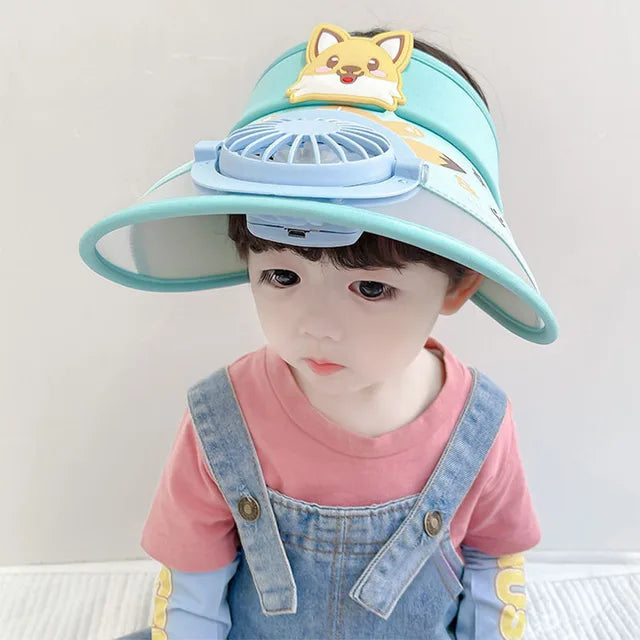 Sonnenhut für Kinder mit Ventilator – Verstellbarer Sommerhut im Frosch-Design