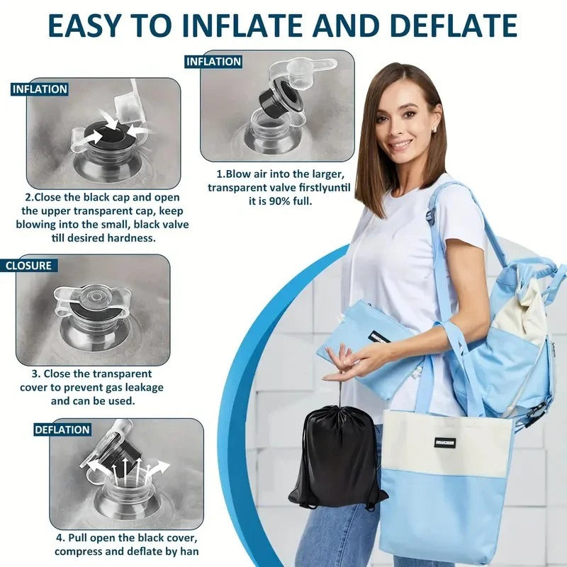 Aufblasbares Beinpillow mit Höhenverstellung und Stauraum