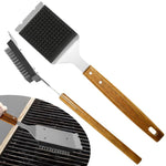 2-in-1 Grillreinigungsbürste mit Holzgriff und Metallschaber