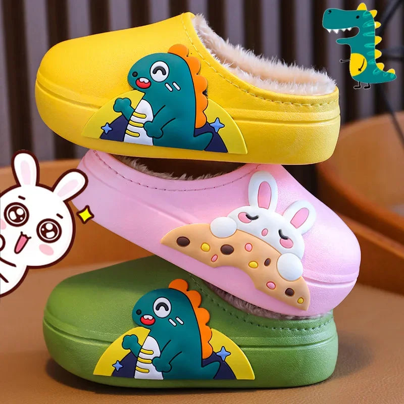 Lustige Hausschuhe mit Dino- und Hasenmotiven – Kinder, wasserdicht