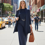Dreiteiliges Lounge-Set für Damen: Cardigan, Top und Hose