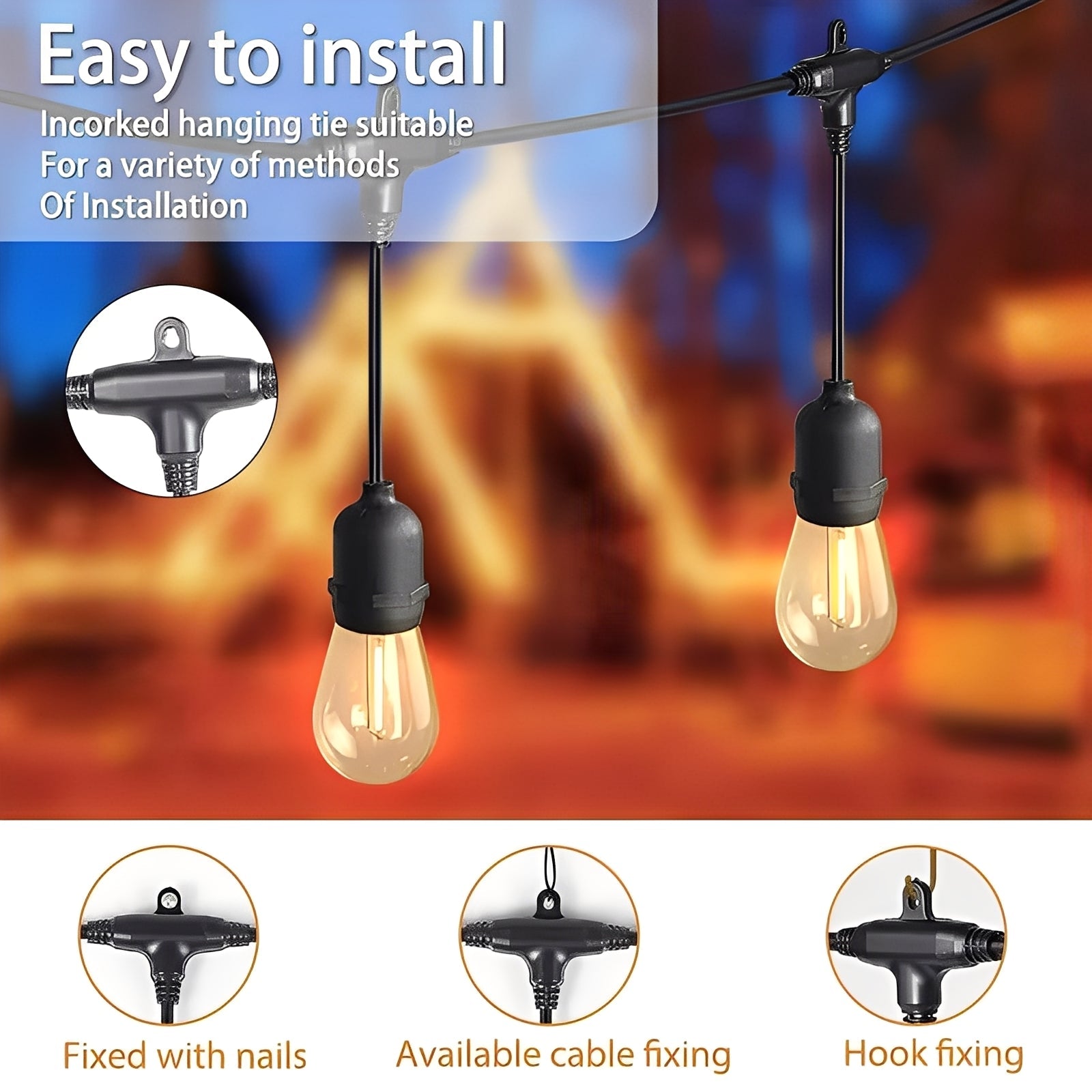 Wetterfeste LED Lichterkette mit E27 Fassung und 220V Anschluss