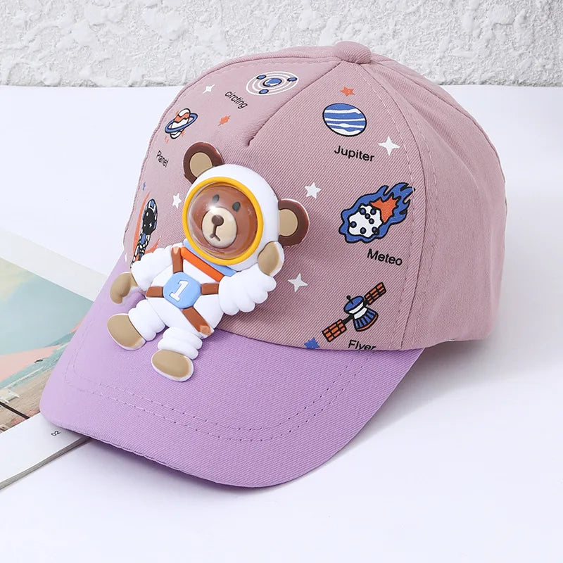 Kinder Baseballmütze mit Bären- und Planetenmotiven – Sonnenlächeln
