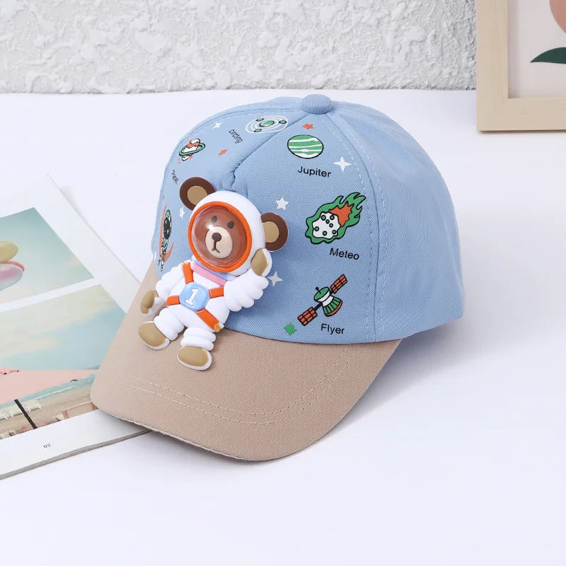 Kinder Baseballmütze mit Bären- und Planetenmotiven – Sonnenlächeln