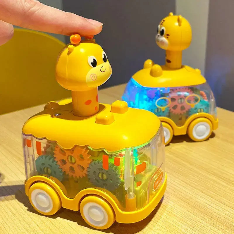 Interaktives Kinderfahrzeug – Transparentes Turbo-Auto mit Lichtern und Zahnrädern
