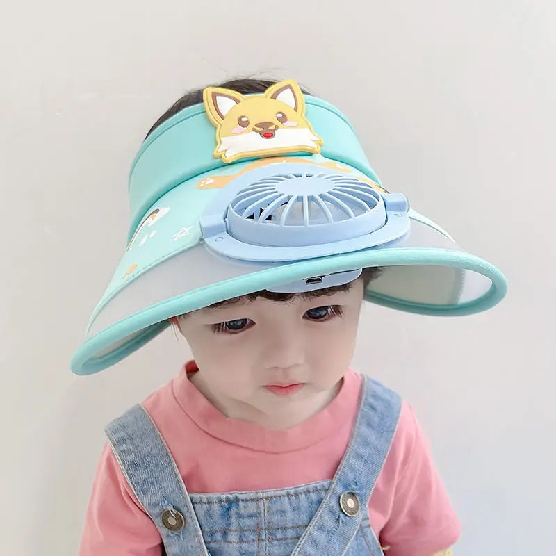 Sonnenhut für Kinder mit Ventilator – Verstellbarer Sommerhut im Frosch-Design