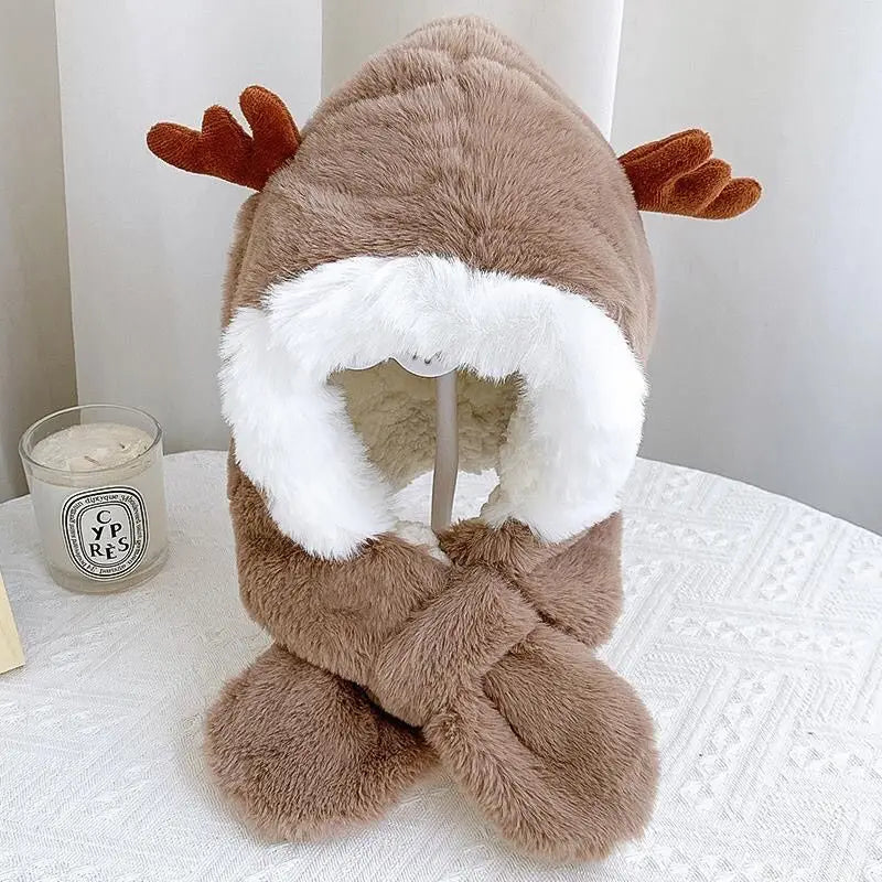 Kuschelhut und Schal im 2-in-1 Design mit Plüsch für kaltes Wetter
