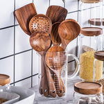 Hochwertiges Kochutensilien-Set aus Teakholz, 8-teilig