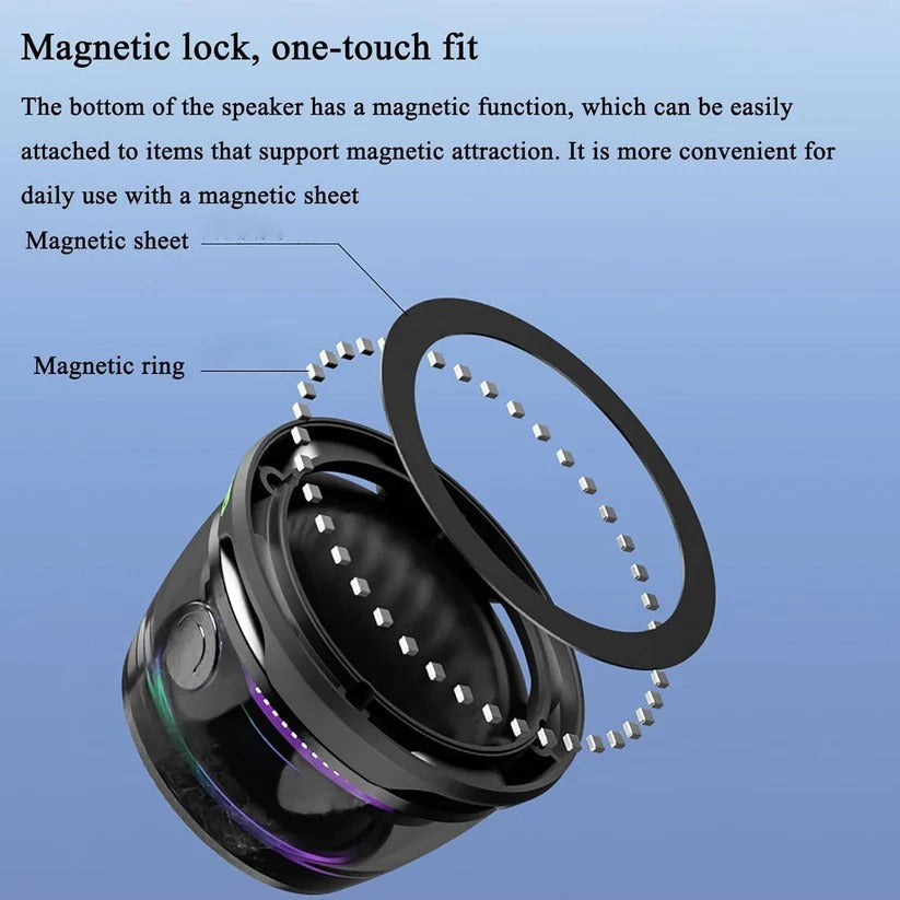 Kompakter Bluetooth-Lautsprecher mit Magnetbasis und RGB-Beleuchtung