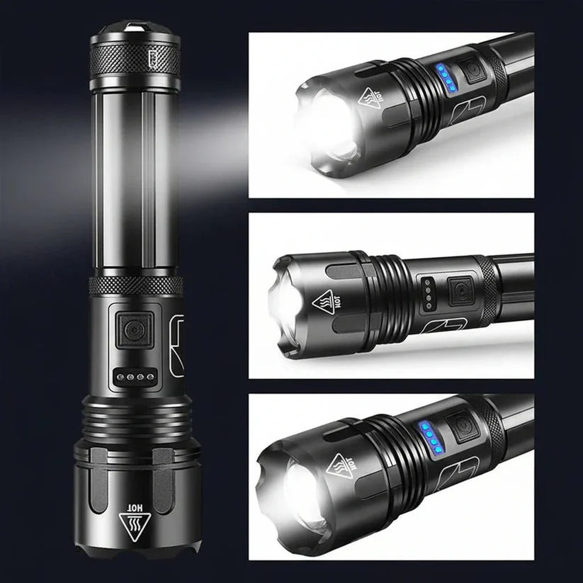 Akku-Betriebene Aluminium-Taschenlampe mit Batteriestatusanzeige