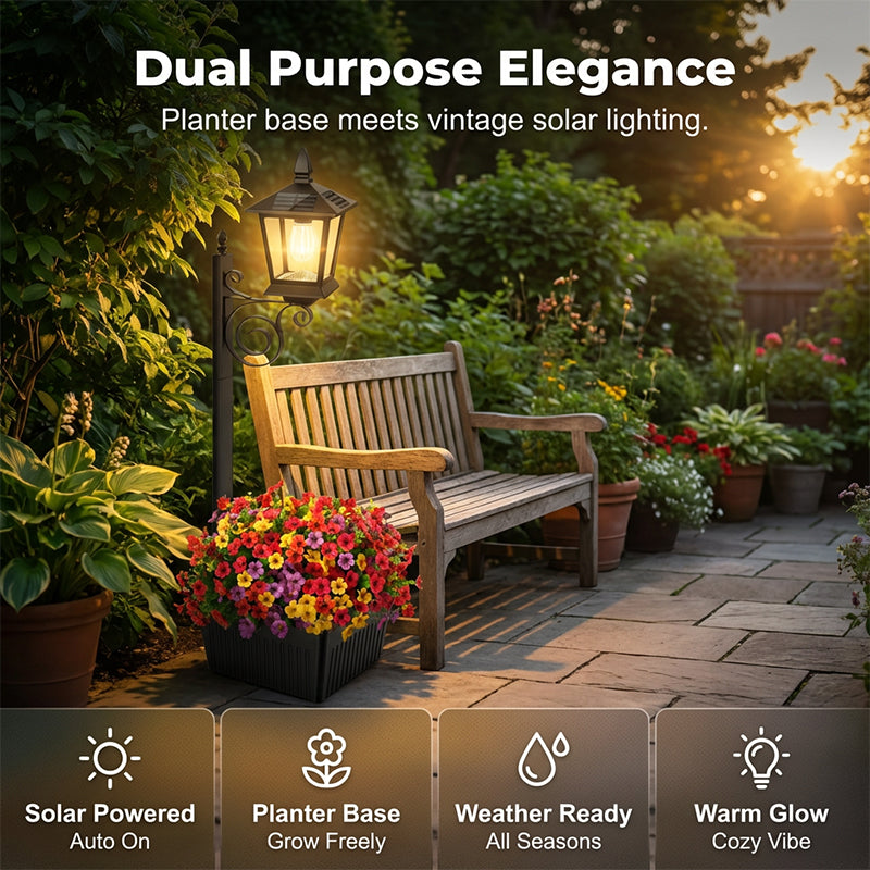 Solarleuchte mit integriertem Blumentopf – warmes Licht für den Garten