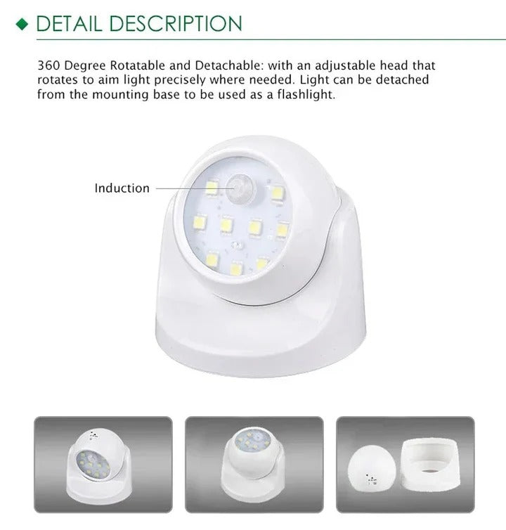 Intelligente LED-Sicherheitsleuchte mit 360° drehbarem Kopf