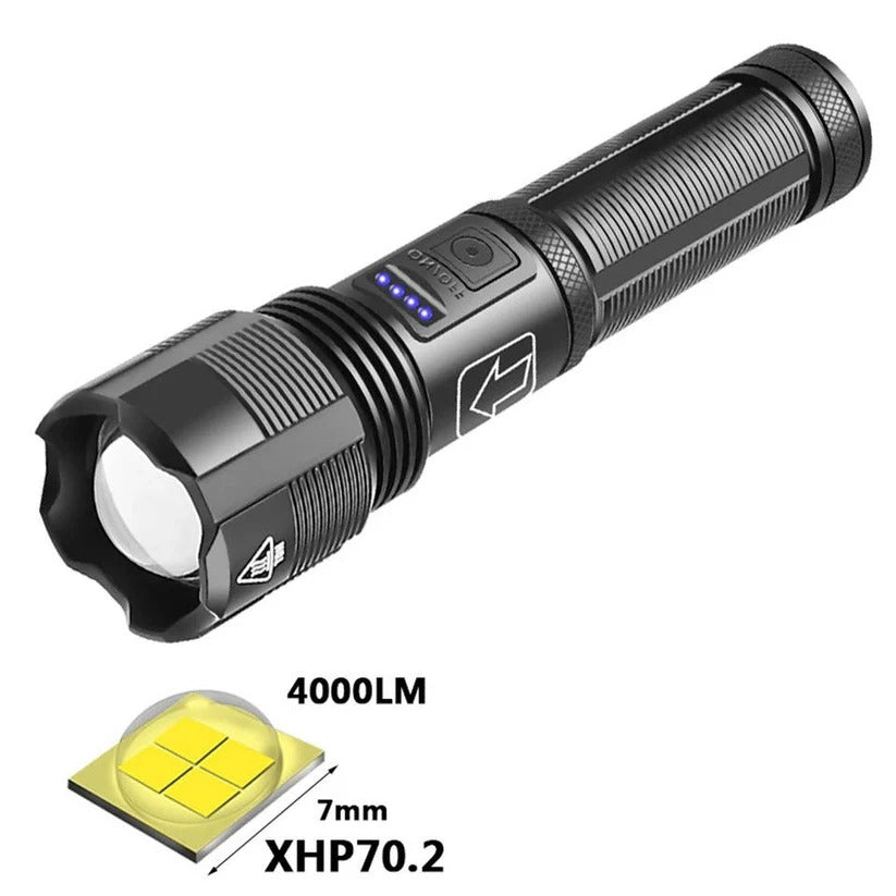 Wiederaufladbare Aluminium-Taschenlampe mit Akkuanzeige