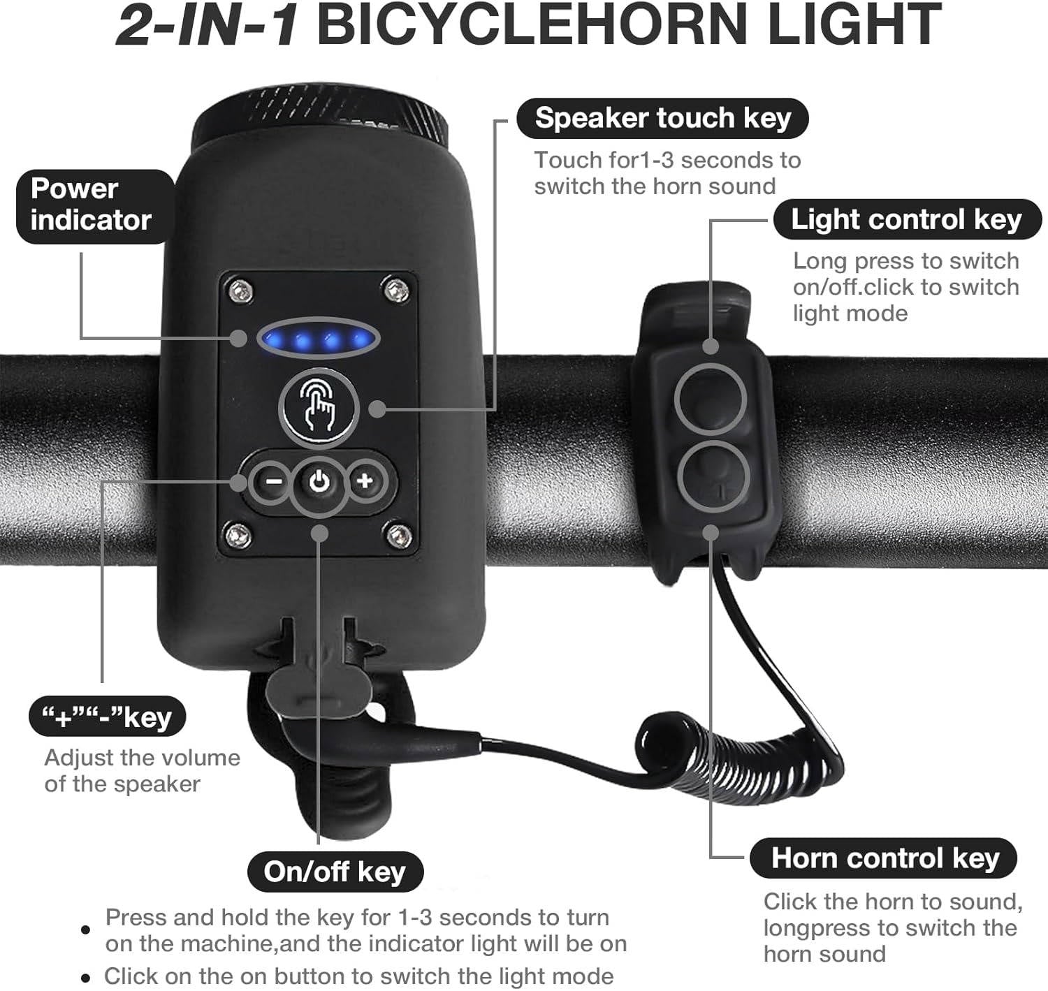 Fahrradhupe mit Flutlicht – 110dB Lautstärke und 30m Reichweite
