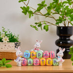 Fröhlicher Osterdekoration mit Handbemalten Hasen und Eier, 12 cm Hoch