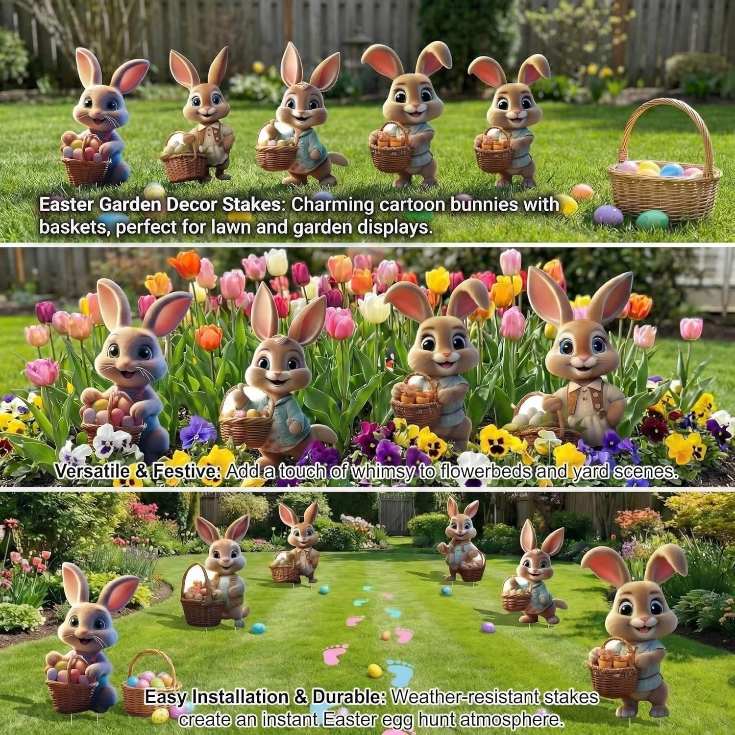 Fröhliche Osterhasen-Schilderset für den Garten, 6 Stück