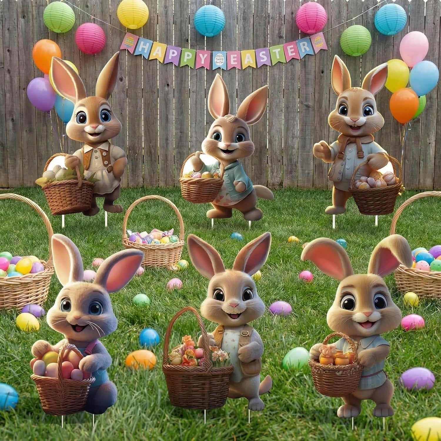 Fröhliche Osterhasen-Schilderset für den Garten, 6 Stück