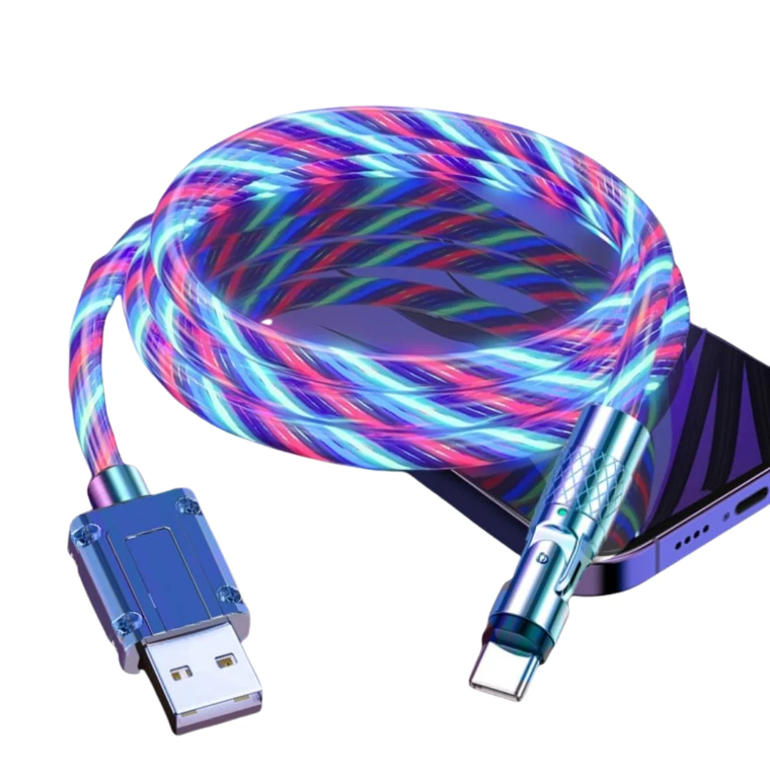 Flexibles USB-Ladekabel mit drehbarem Stecker und LED-Beleuchtung