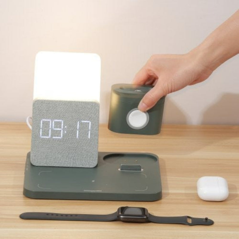Versatile 4-in-1 Charging Station with Alarm Clock and Dimmable Light