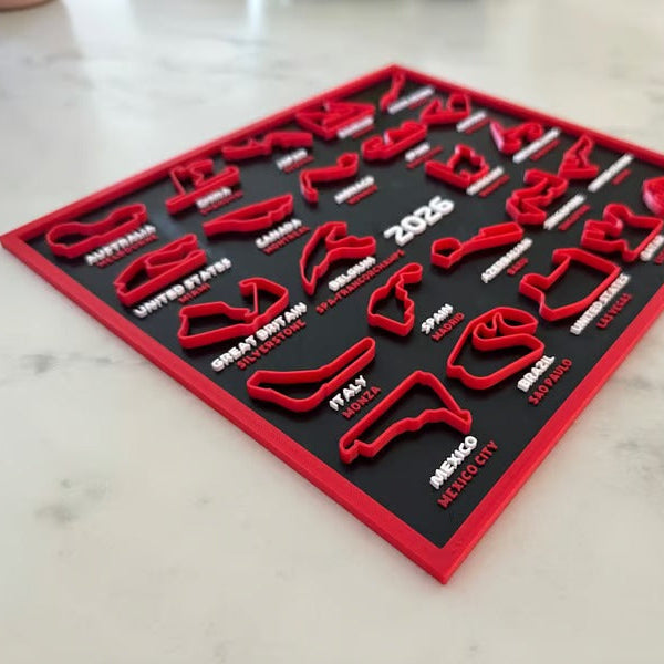 3D Printed 2026 Racing Calendar - F1 Tracks Wall Art with Display Stand