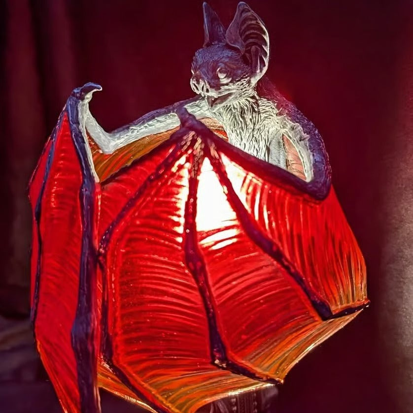 Gloomy Bat Lamp with Red Wings - Handcrafted Light with Cathedral Base for Stylish Living