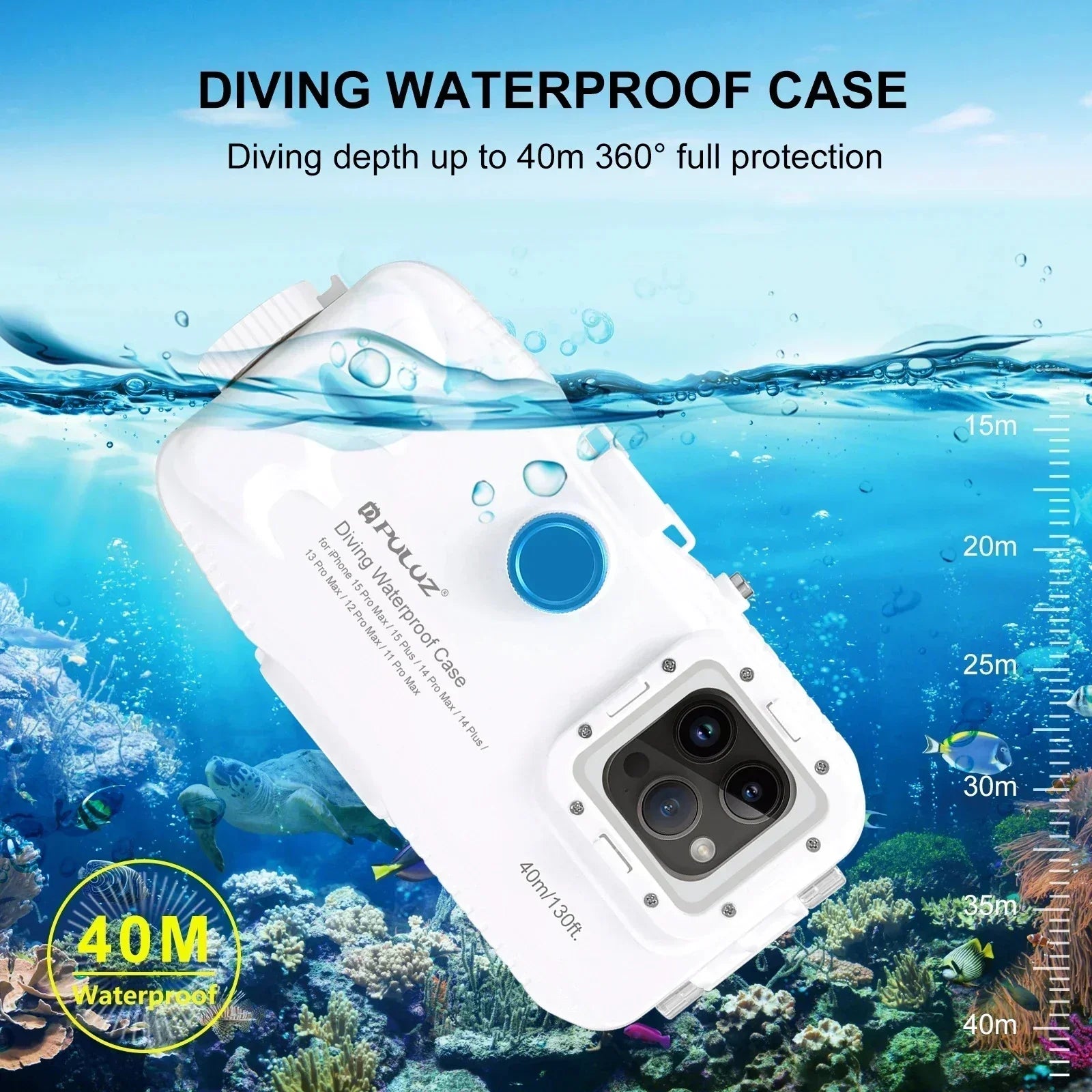 Fully waterproof smartphone case for 40 meters depth