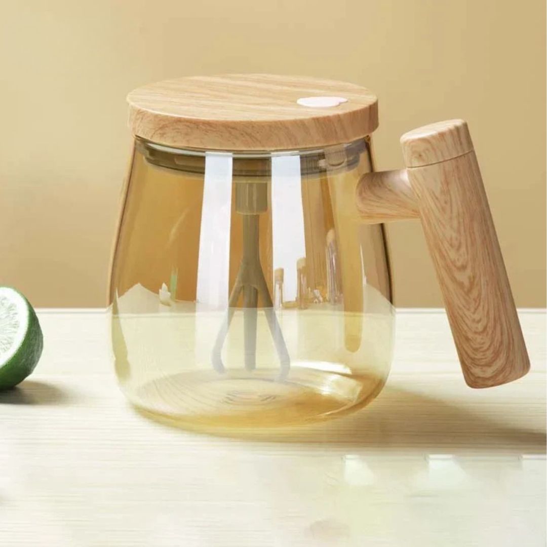 Automatische Kaffeetasse mit Holzgriff – Innovativer Genuss