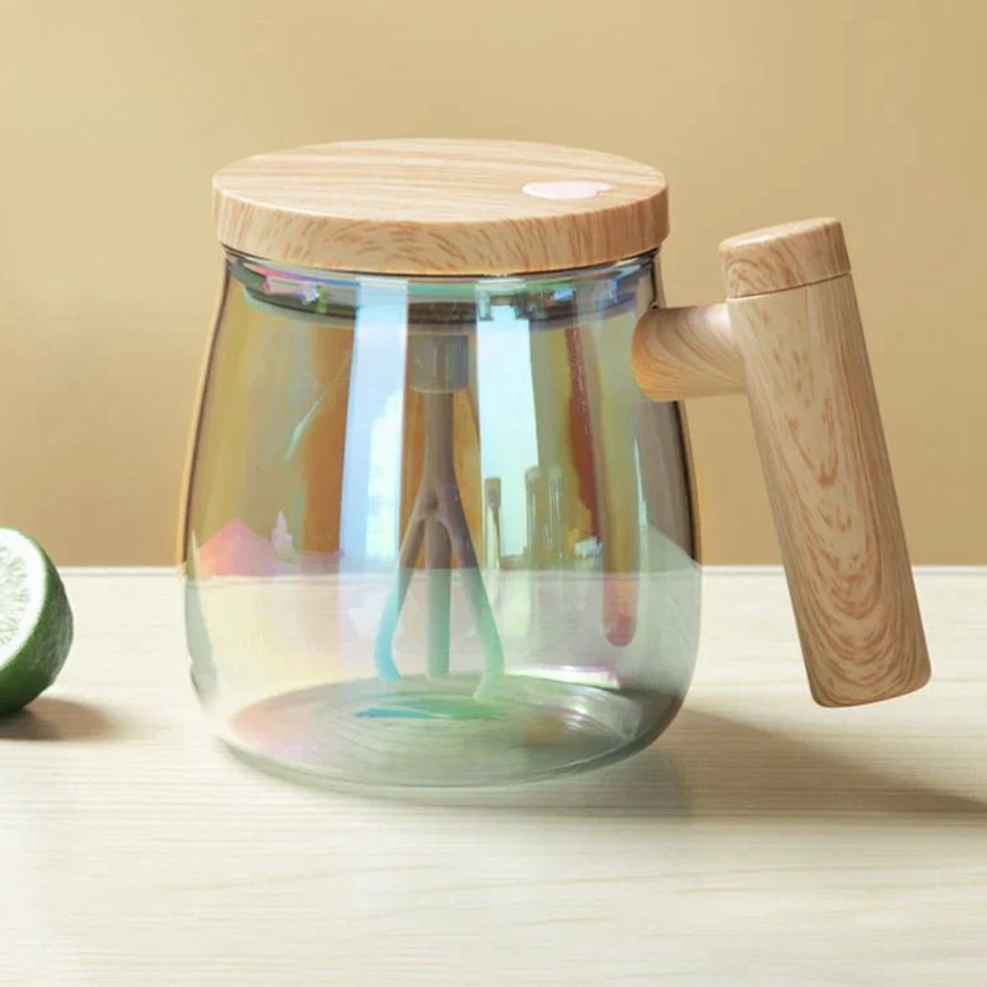 Automatische Kaffeetasse mit Holzgriff – Innovativer Genuss