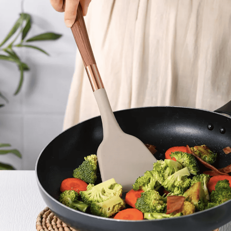 Kochtopfset Eleganza – 10-teiliges Silikon-Küchen-Set mit Holzgriff