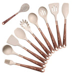 Kochtopfset Eleganza – 10-teiliges Silikon-Küchen-Set mit Holzgriff
