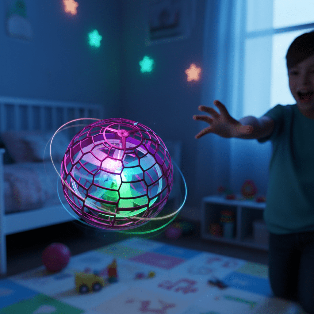 360-Degree Flying Orb Toy for Kids with Colorful LED Lights