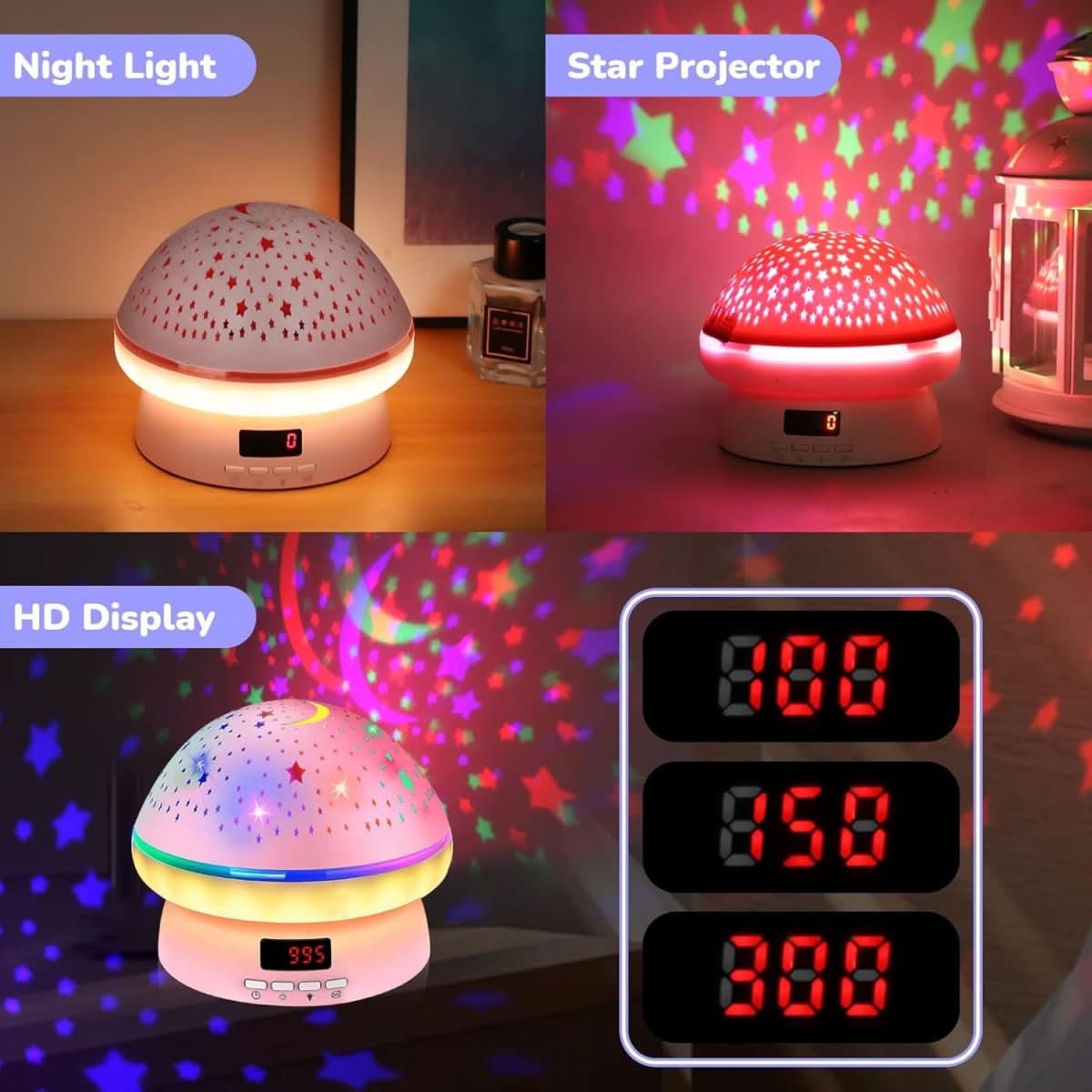 Star Projector Night Light for Kids – Magical Mushroom with Timer