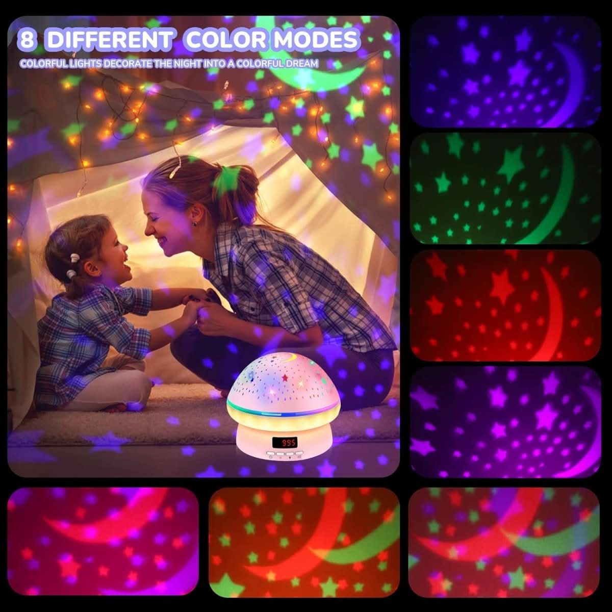 Star Projector Night Light for Kids – Magical Mushroom with Timer