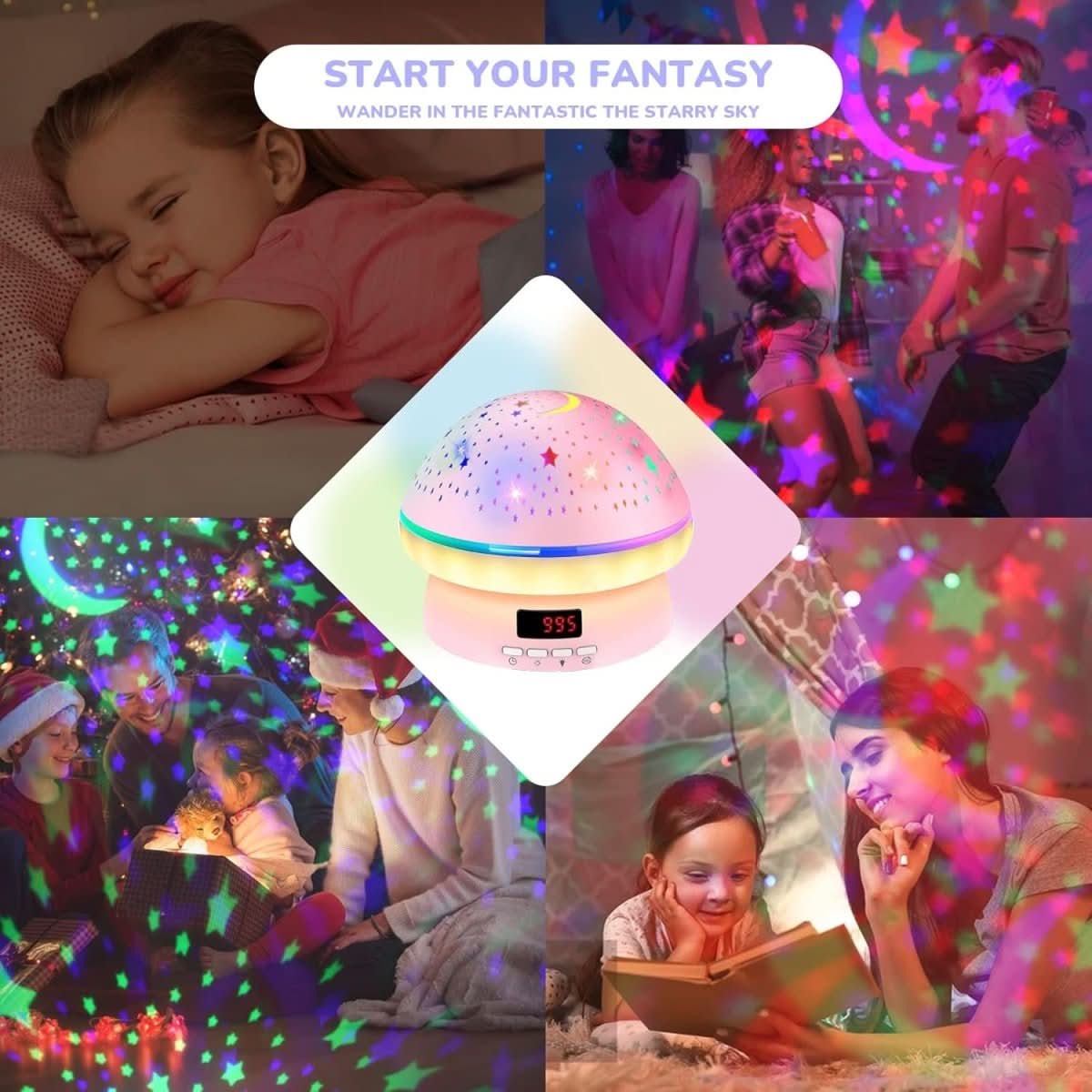Star Projector Night Light for Kids – Magical Mushroom with Timer