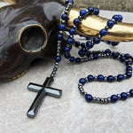 Spiritueller Anhänger mit Tigerauge und Lapislazuli – Rosenkranz für Männer