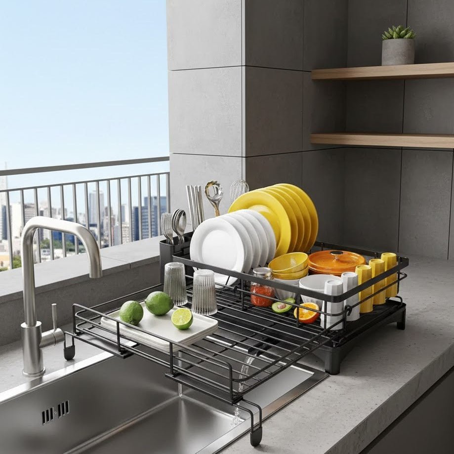 Spacious Dish Drying Rack with Built-in Drip Tray for Kitchen