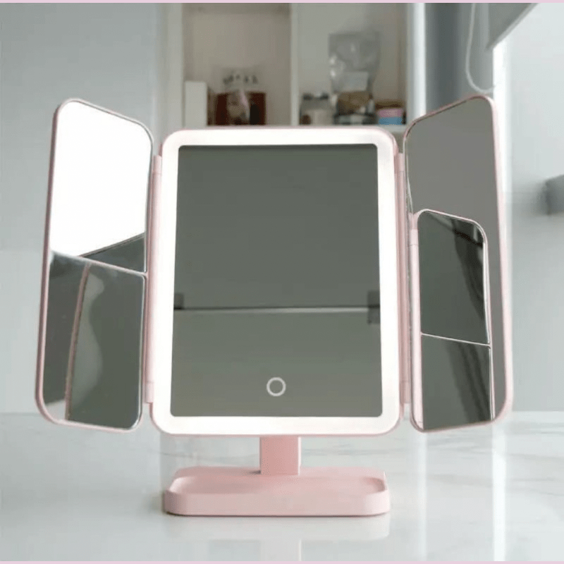 Tri-Fold Vanity Mirror with LED Lighting – 3 Color Modes