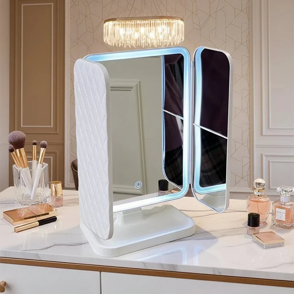 Tri-Fold Vanity Mirror with LED Lighting – 3 Color Modes