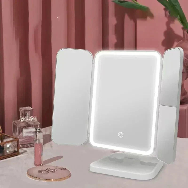 Tri-Fold Vanity Mirror with LED Lighting – 3 Color Modes