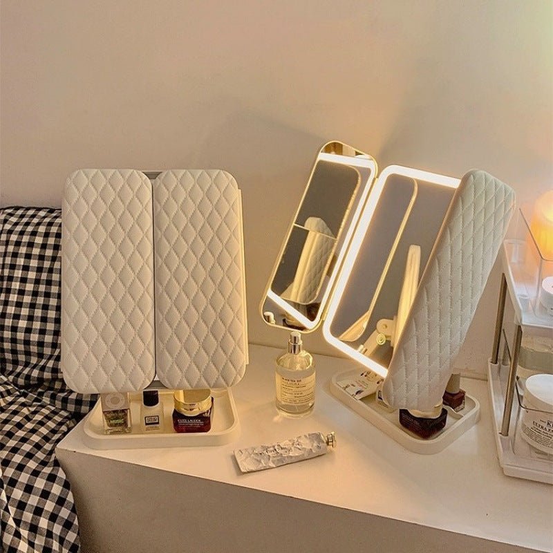 Tri-Fold Vanity Mirror with LED Lighting – 3 Color Modes