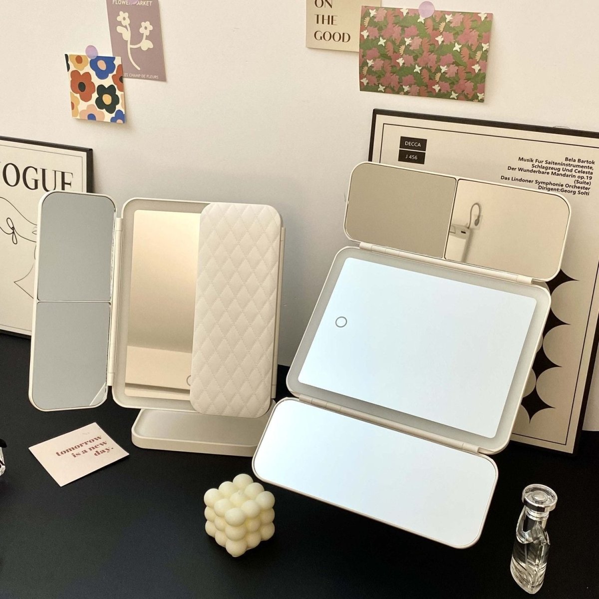 Tri-Fold Vanity Mirror with LED Lighting – 3 Color Modes