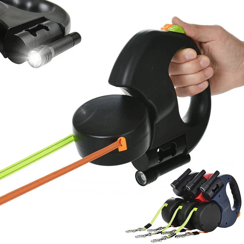 Innovative Doppelleine für Hunde & Katzen mit LED & Kotbeutelhalter