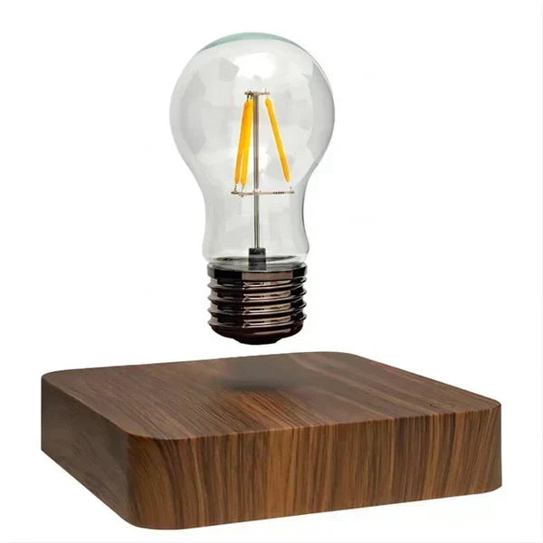 Floating Light Bulb on Walnut Stand for Home Decoration