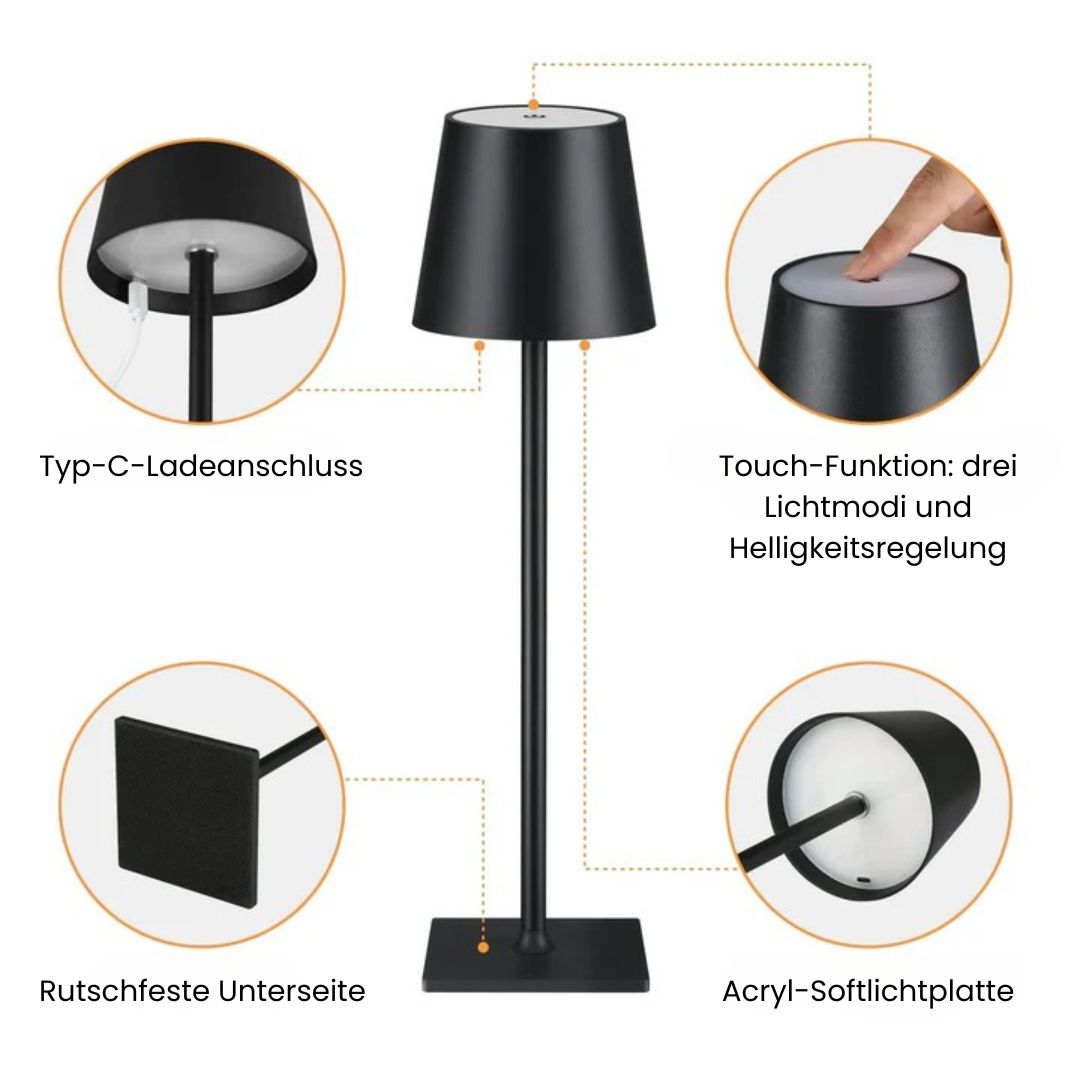 Kabellose LED Tischlampe mit Touch-Dimmer – Atmosphäre ohne Kabel